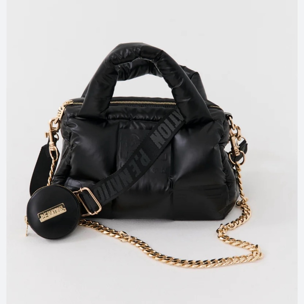 P.E Nation Black Quilted Puffer Crossbody Bag with Gold Hardware
